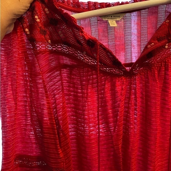 Lucky BRAND Red Sheer Blouse w/ Tassel Women SP Small Petite - Picture 3 of 11